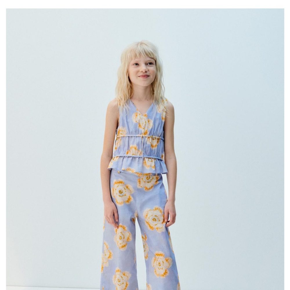 Zara Girls Floral Tank in Blue and Yellow, 11-12